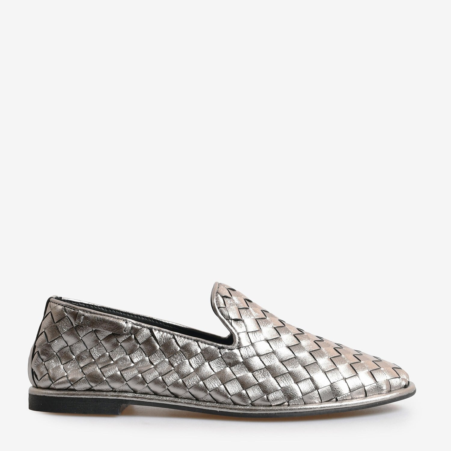 Çelik Renk Örgü Deri Kadın Loafer