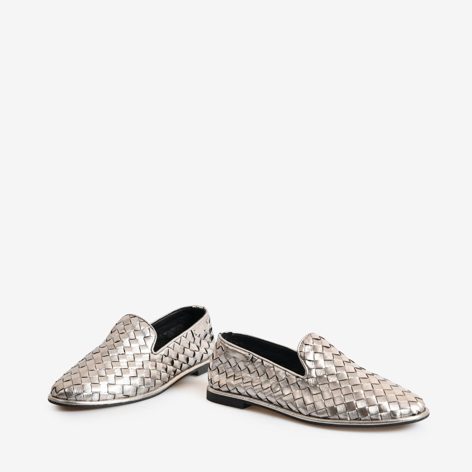 Çelik Renk Örgü Deri Kadın Loafer