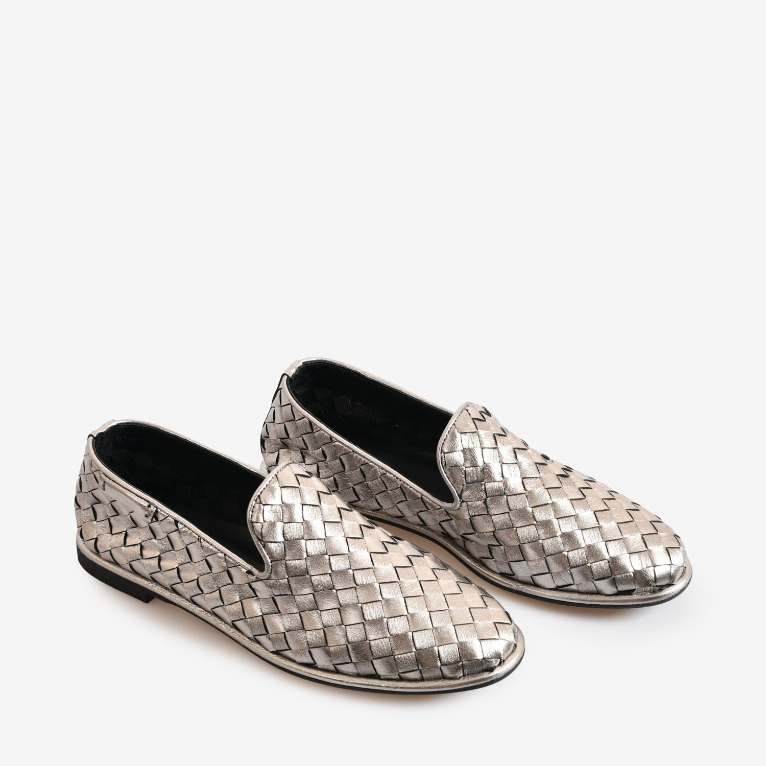 Çelik Renk Örgü Deri Kadın Loafer