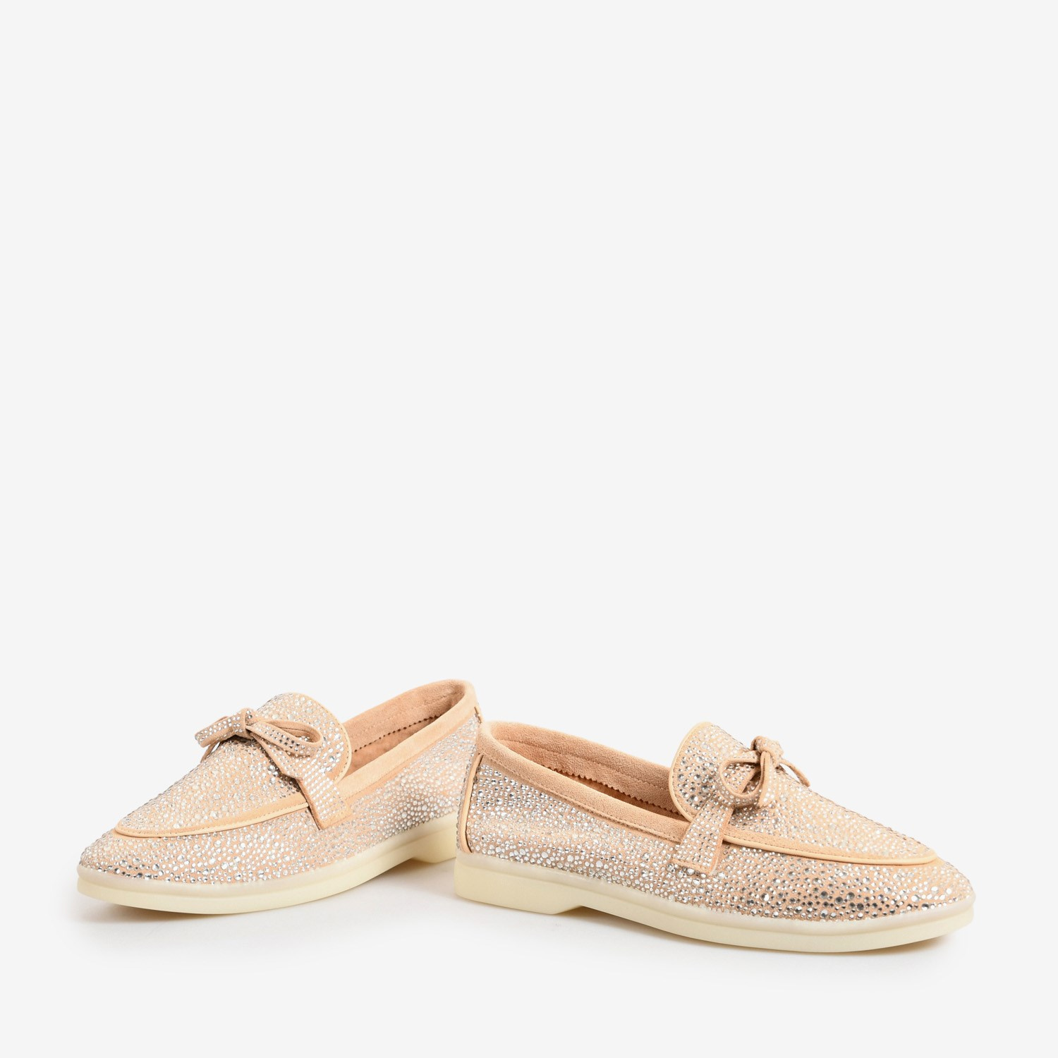 Flower Bej Süet Taşlı Kadın Loafer