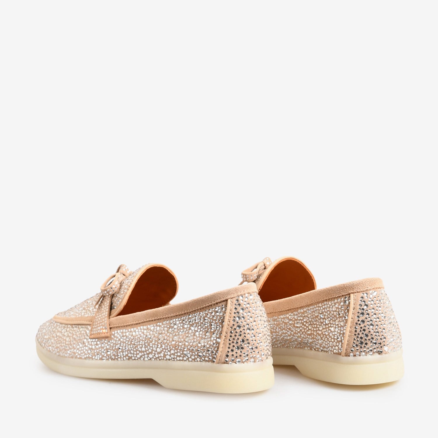 Flower Bej Süet Taşlı Kadın Loafer