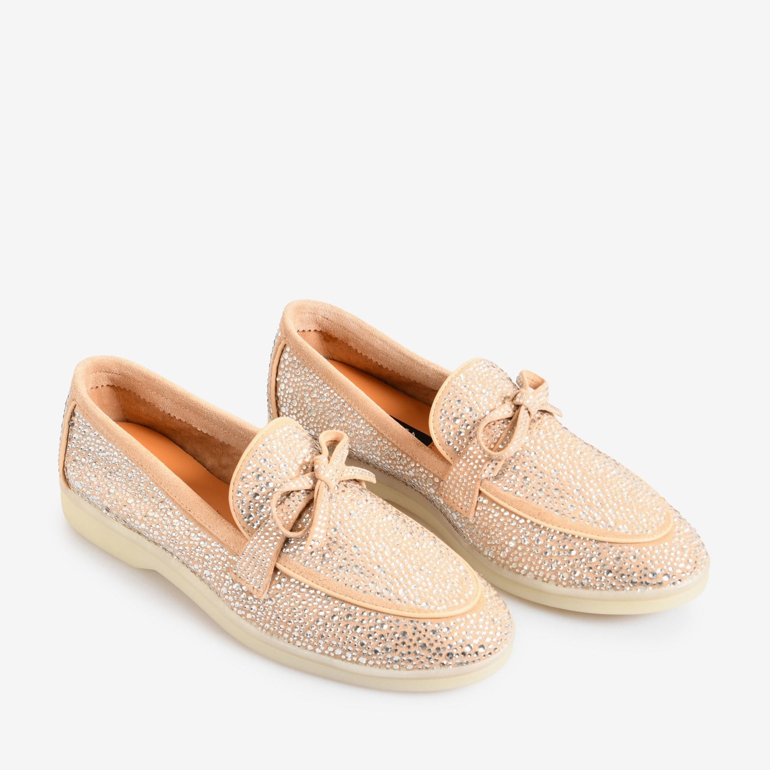 Flower Bej Süet Taşlı Kadın Loafer