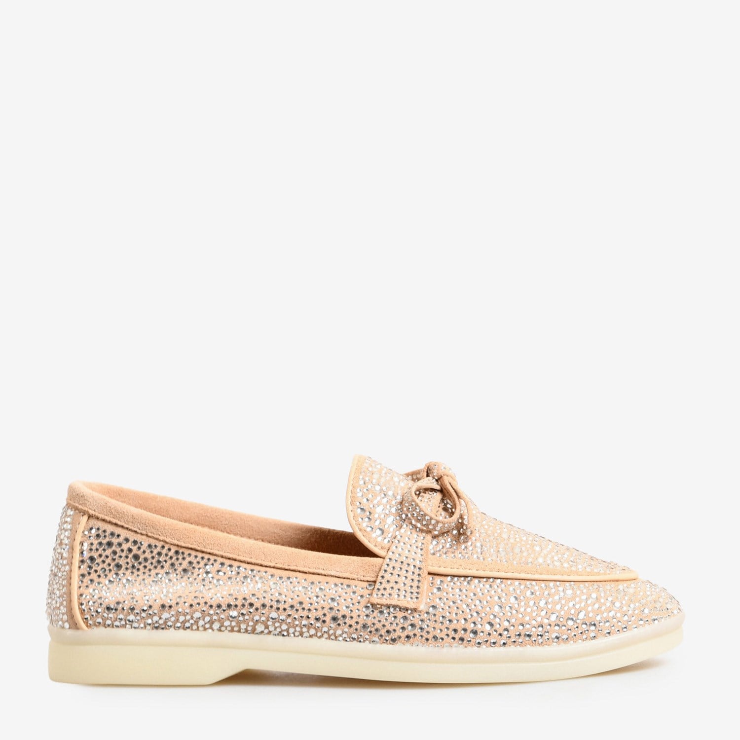 Flower Bej Süet Taşlı Kadın Loafer