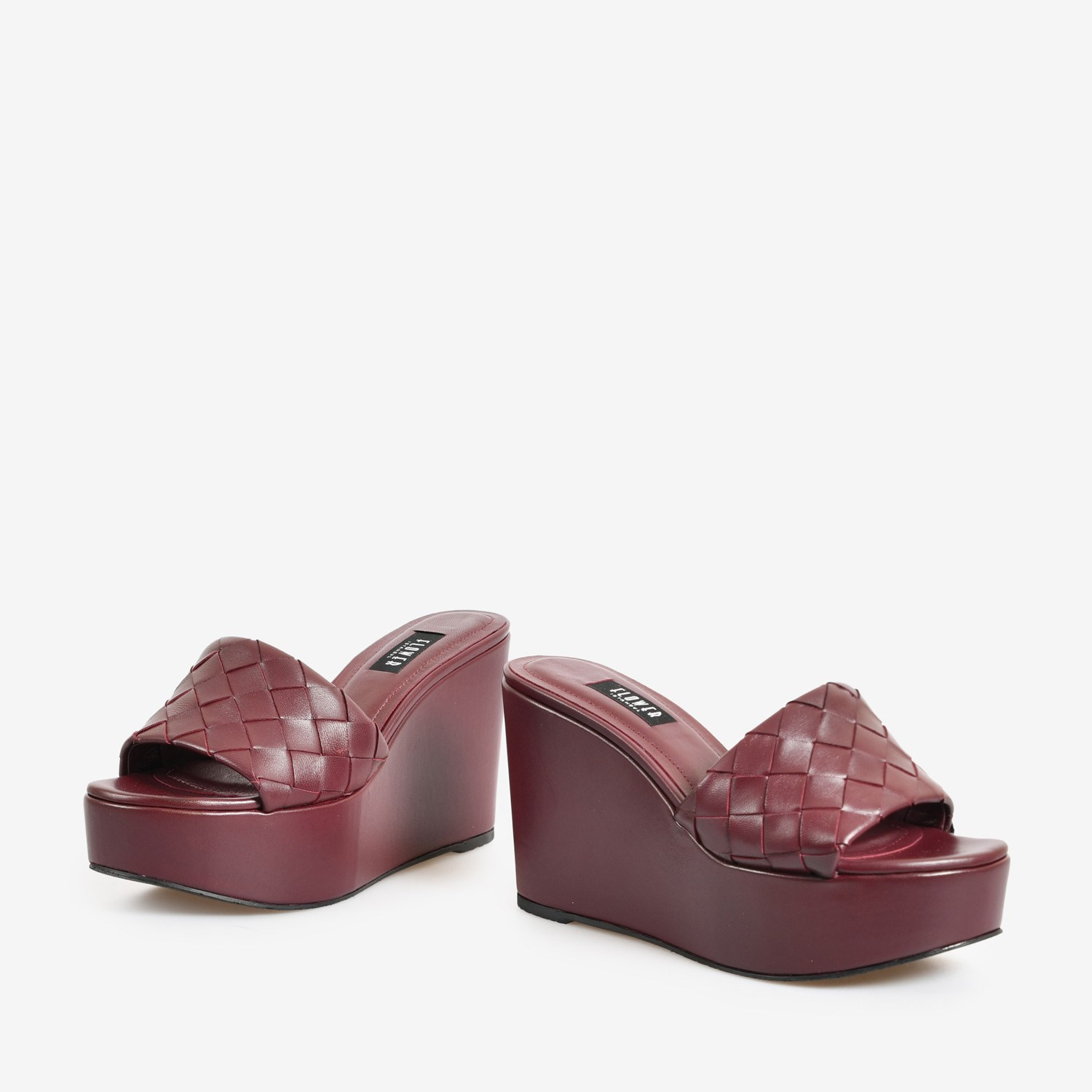 Flower Bordo Deri Dolgu Topuk Kadın Terlik