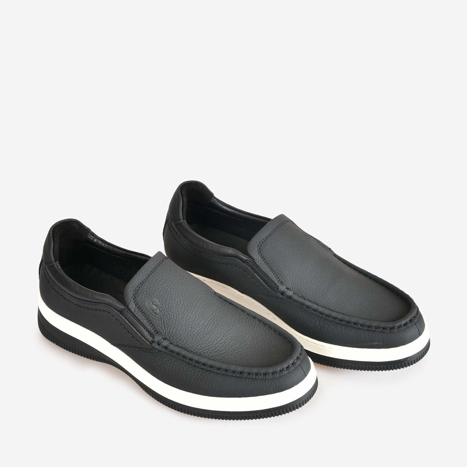 Flower Siyah Deri Erkek Loafer