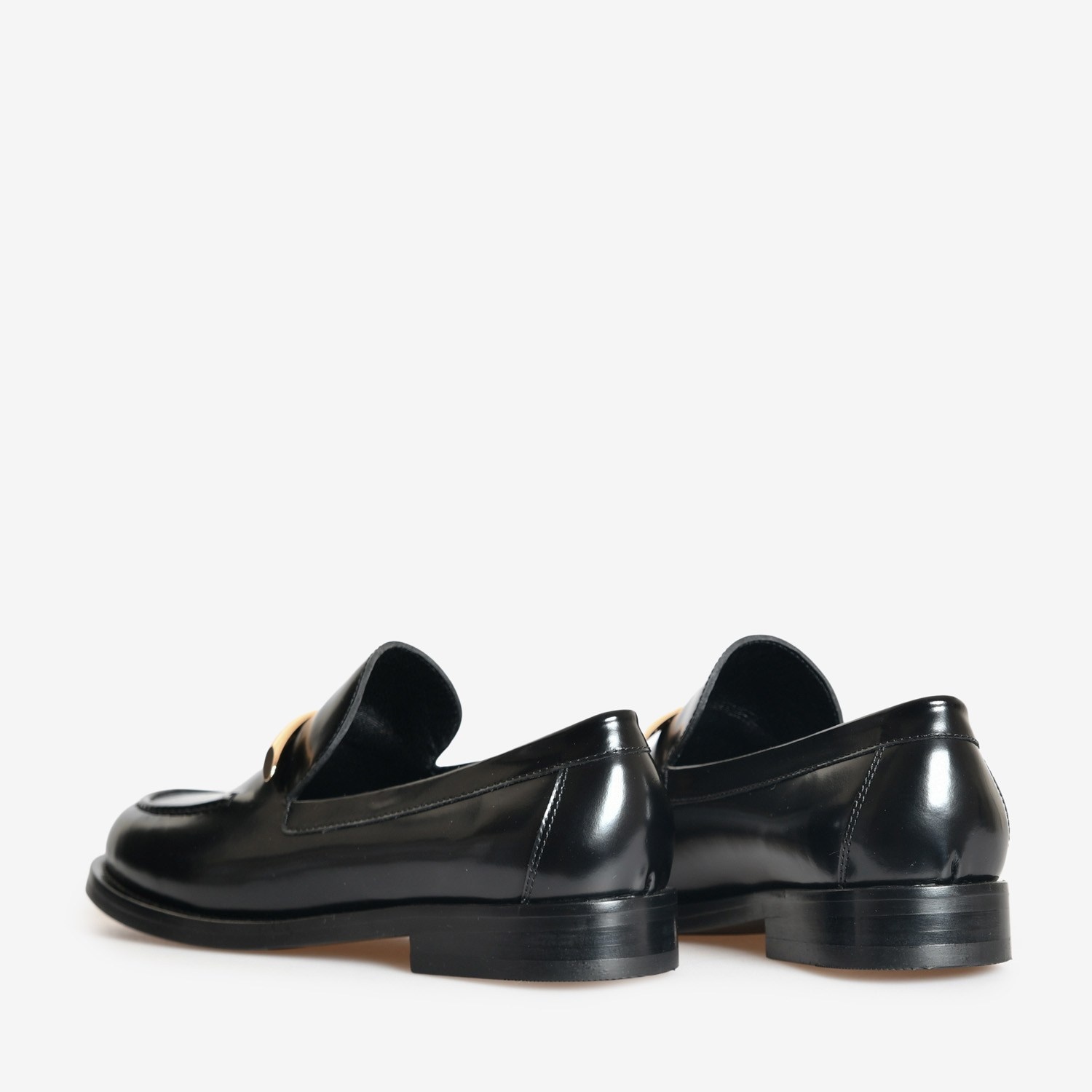 Flower Siyah Deri Kadın Loafer