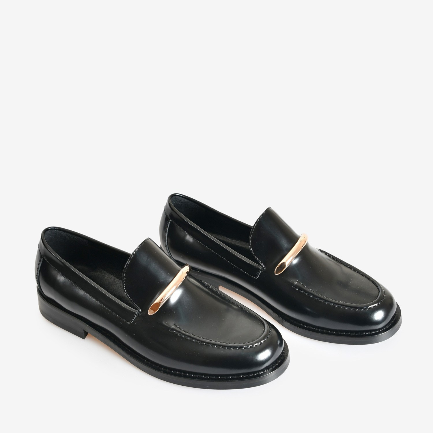 Flower Siyah Deri Kadın Loafer