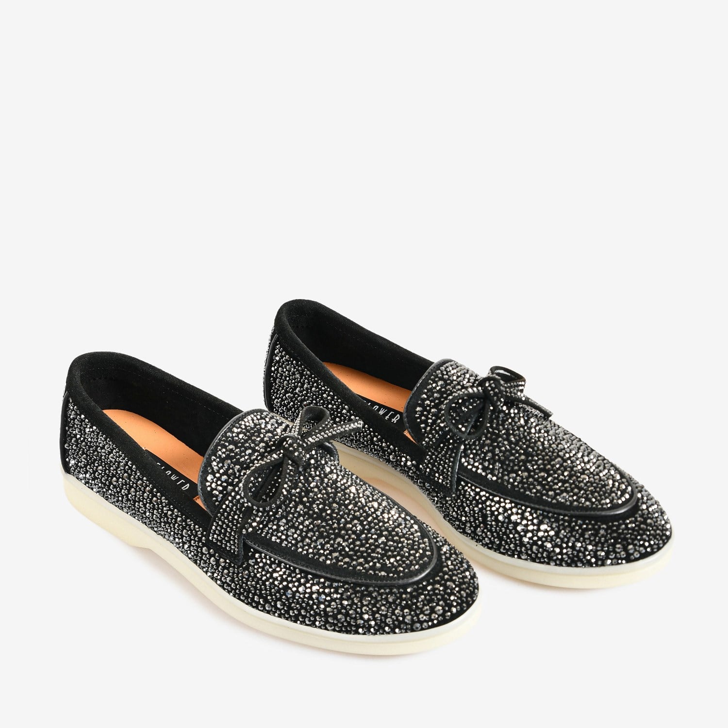 Flower Siyah Süet Taşlı Kadın Loafer