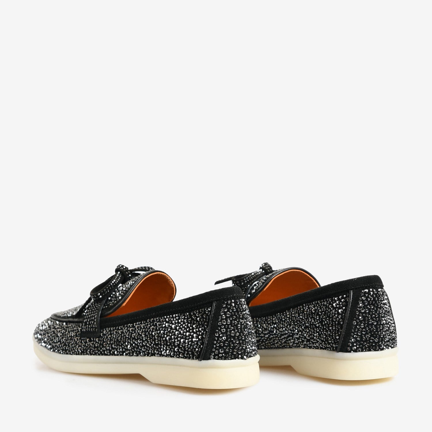 Flower Siyah Süet Taşlı Kadın Loafer
