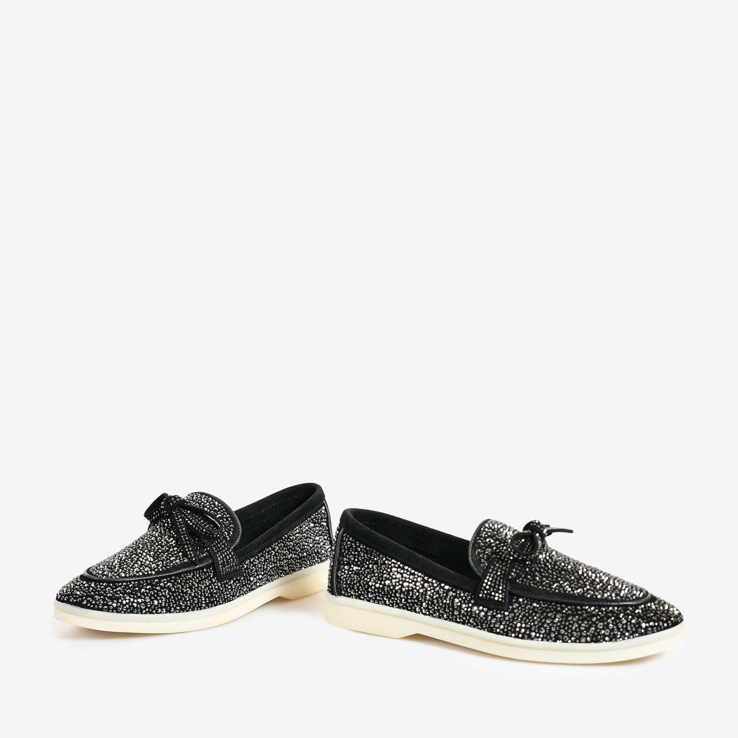 Flower Siyah Süet Taşlı Kadın Loafer