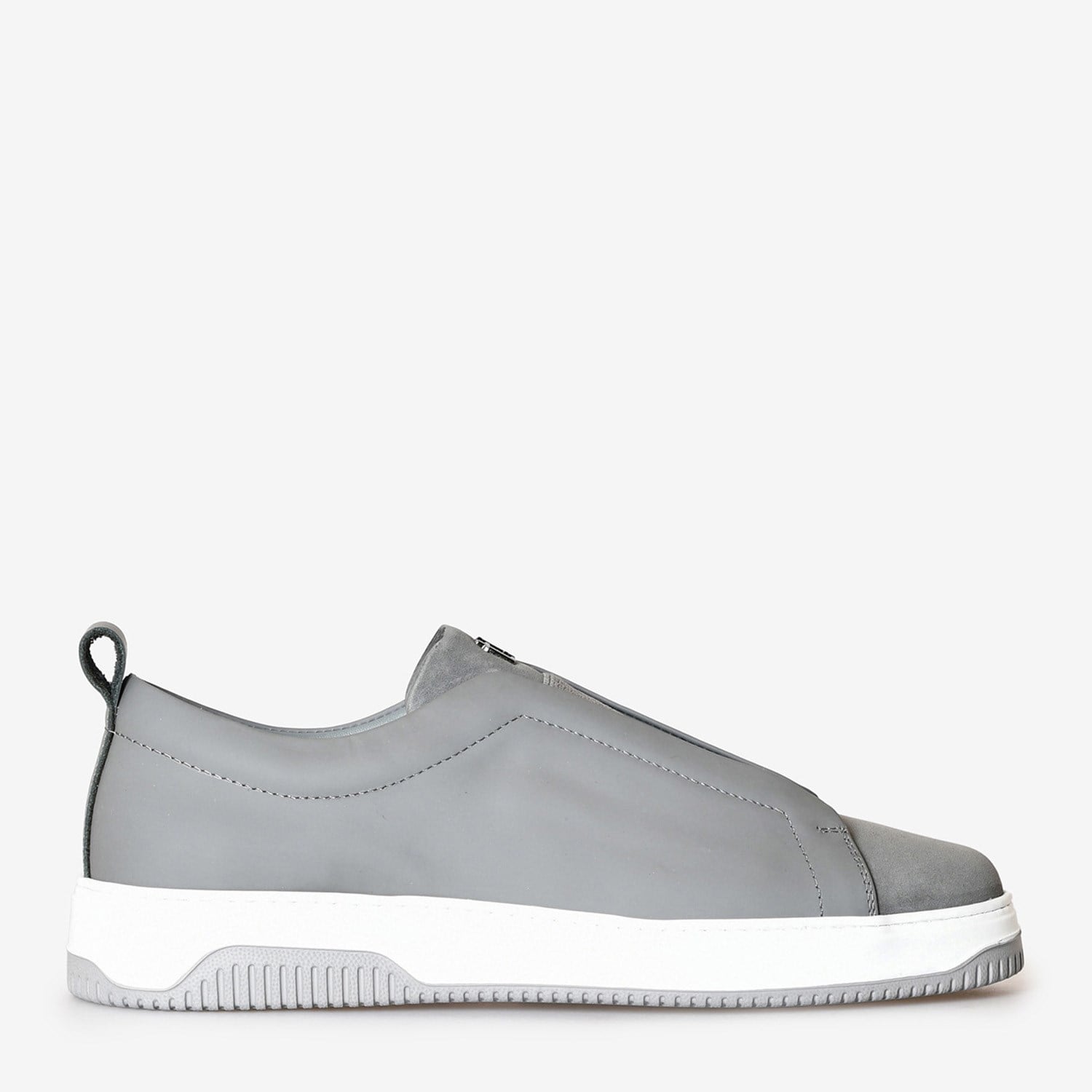 Gri Bağcıksız Deri Erkek Sneaker
