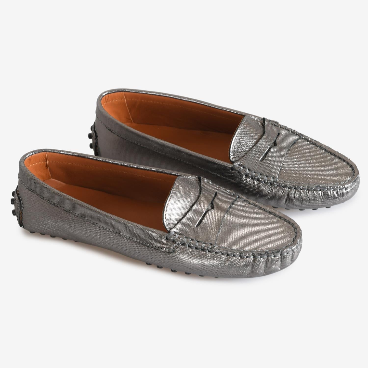 Gümüş Deri Kadın Loafer