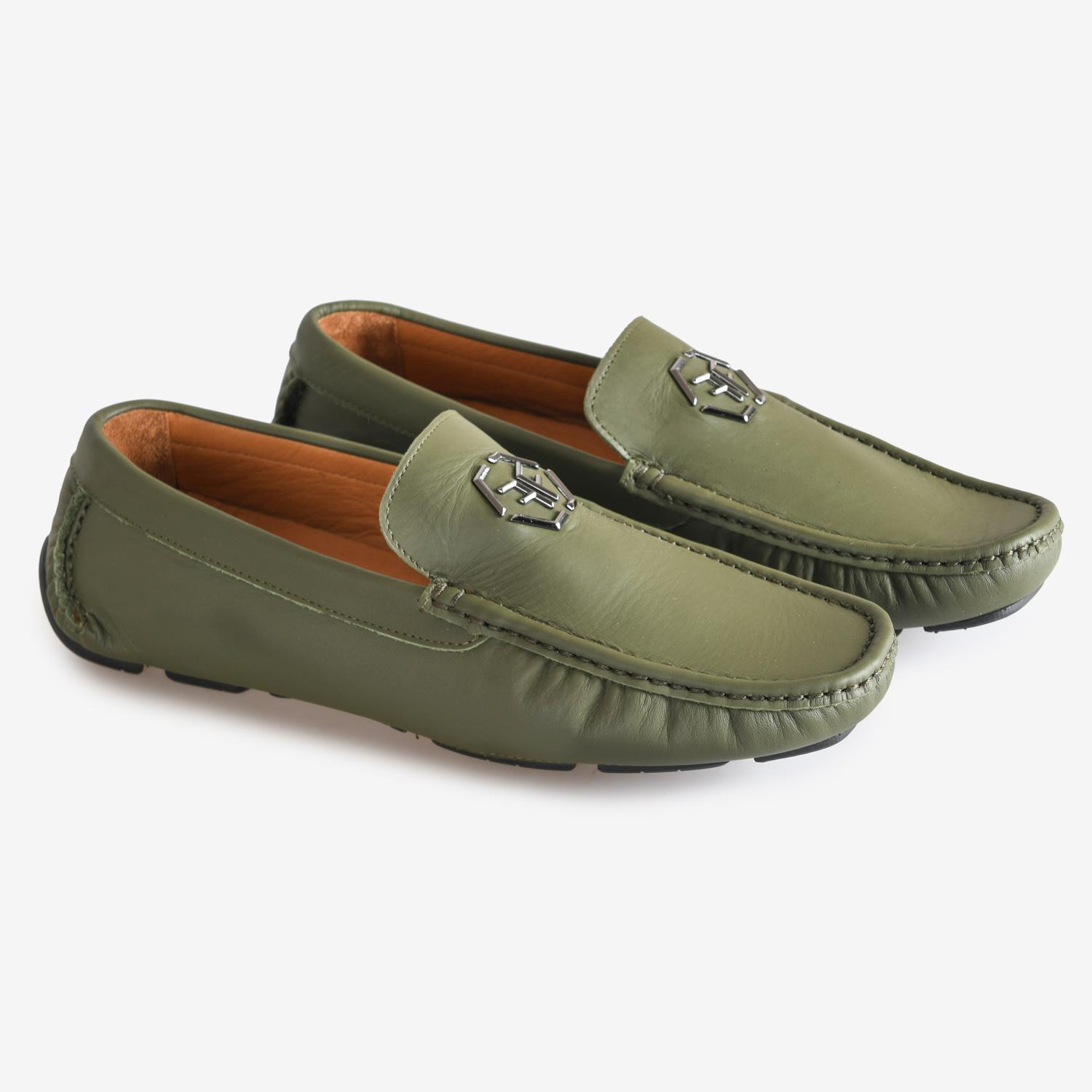 Haki Deri Erkek Loafer