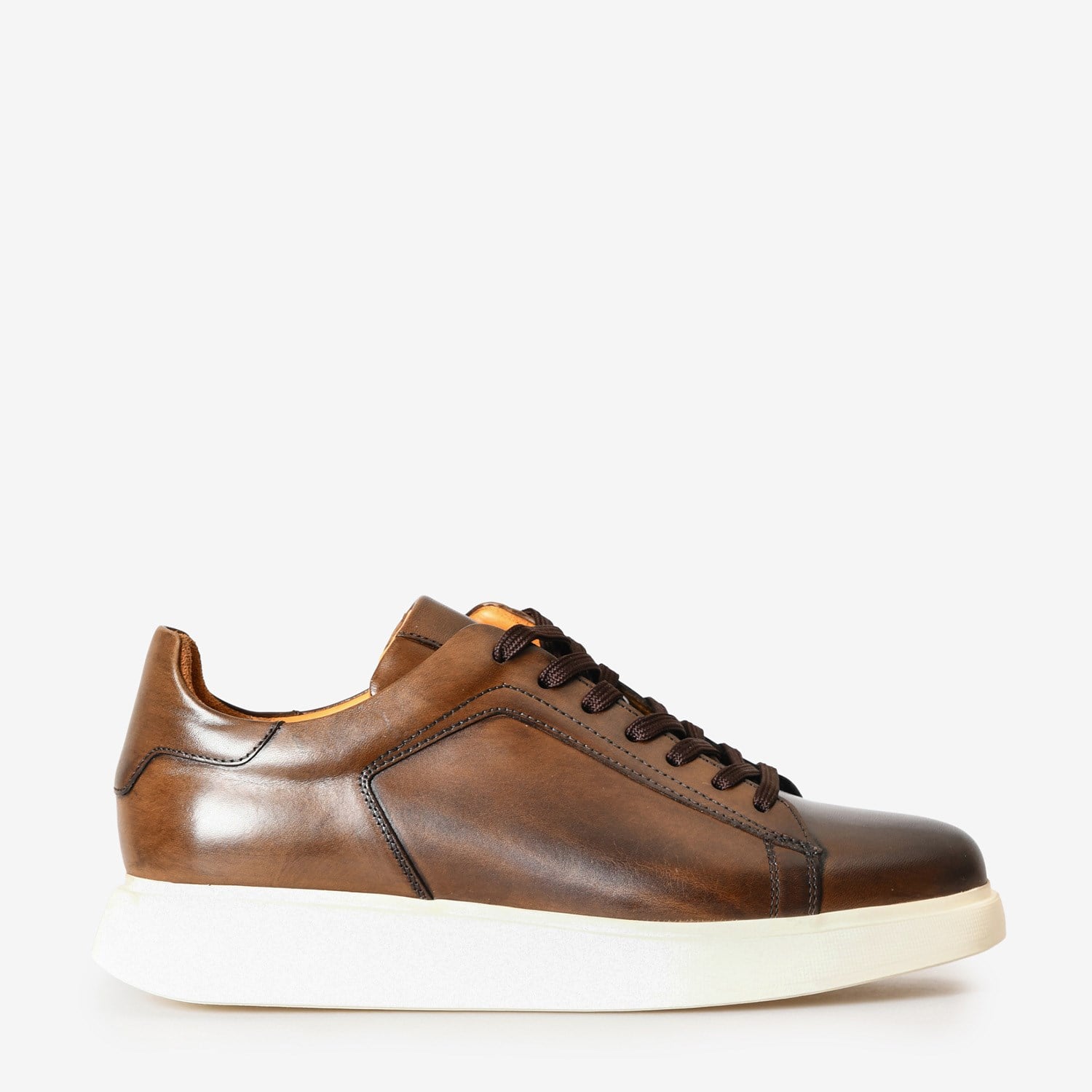Kahve Deri Bağcıklı Erkek Sneaker