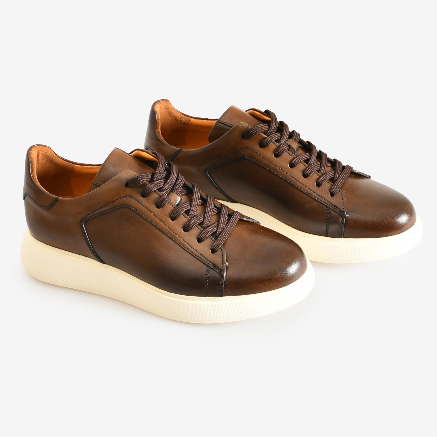 Kahve Deri Bağcıklı Erkek Sneaker