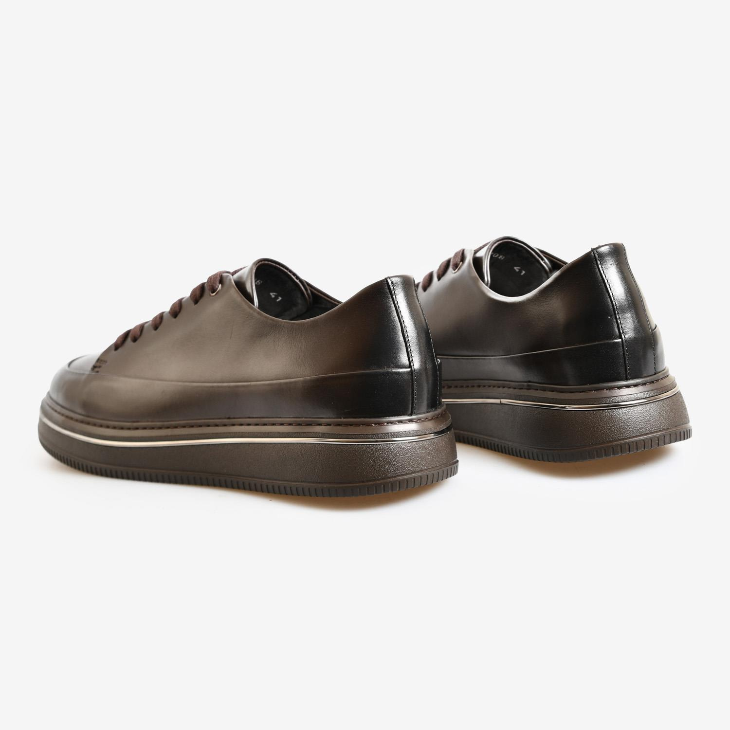 Kahve Deri Bağcıklı Erkek Spor Ayakkabı