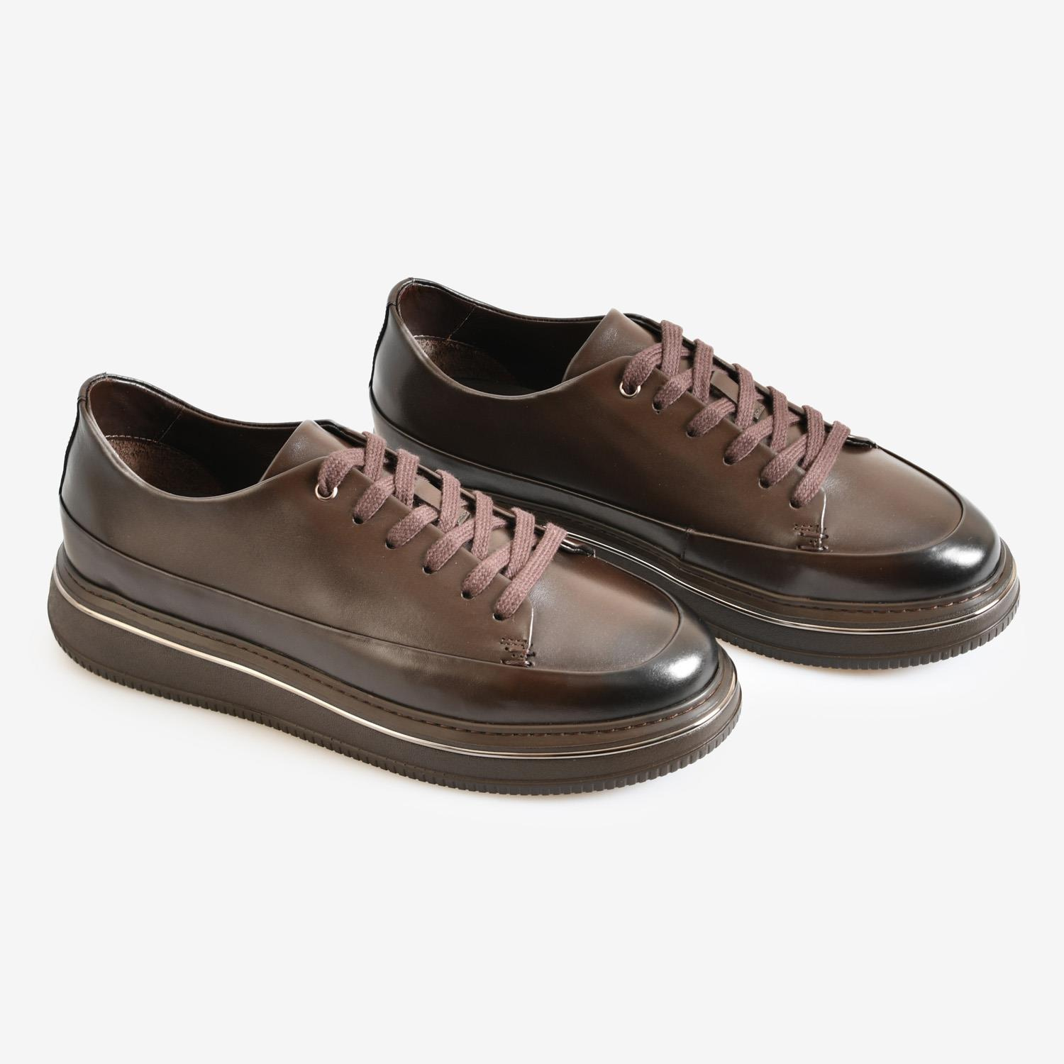 Kahve Deri Bağcıklı Erkek Spor Ayakkabı