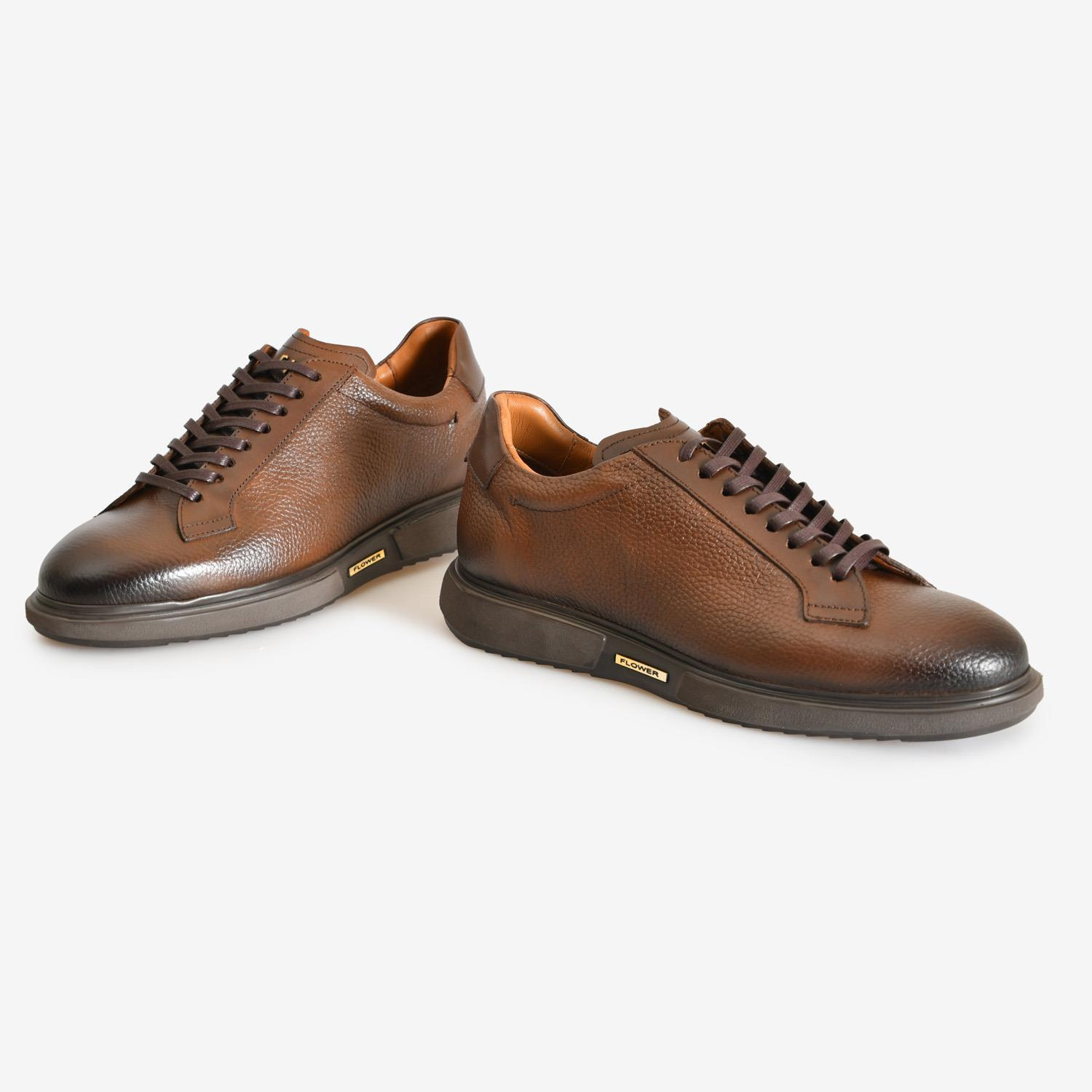 Kahve Deri Bağcıklı Erkek Spor Ayakkabı