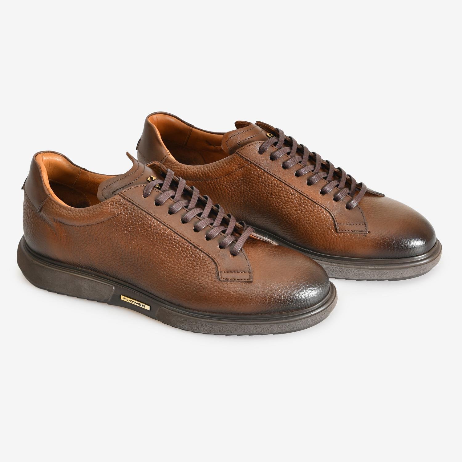 Kahve Deri Bağcıklı Erkek Spor Ayakkabı