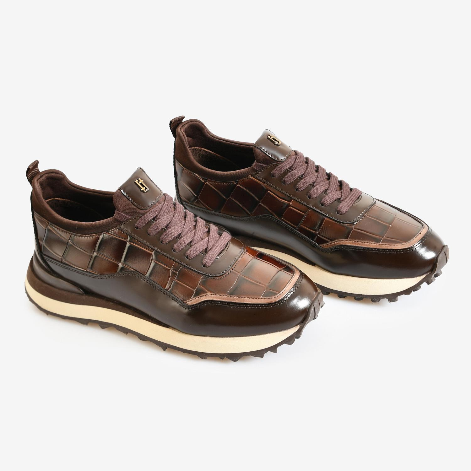 Kahve Deri Bağcıklı Erkek Spor Ayakkabı