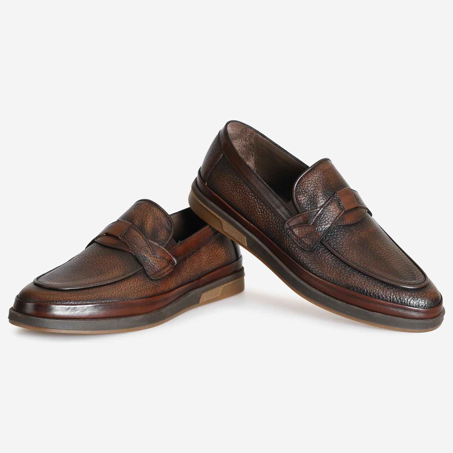 Kahve Deri Bağcıksız Erkek Loafer