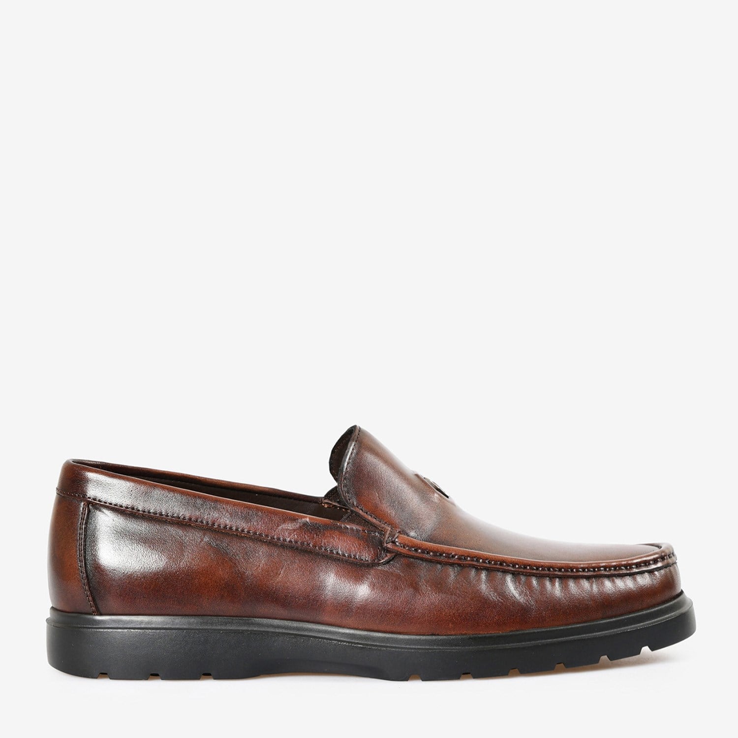 Kahve Deri Bağcıksız Logo Detaylı Erkek Loafer