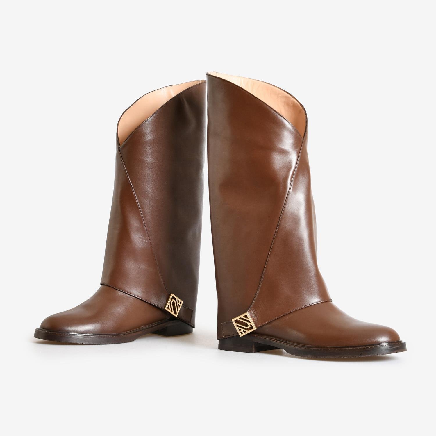 Kahve Deri Düz Kadın Çizme