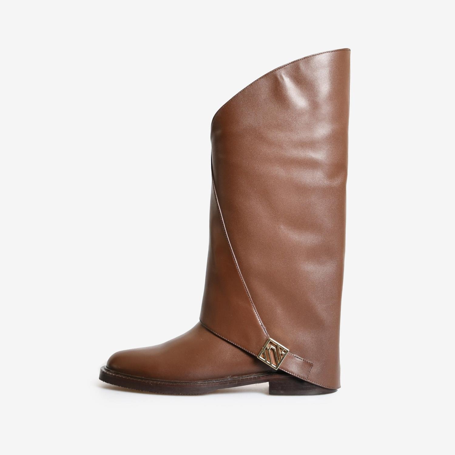 Kahve Deri Düz Kadın Çizme