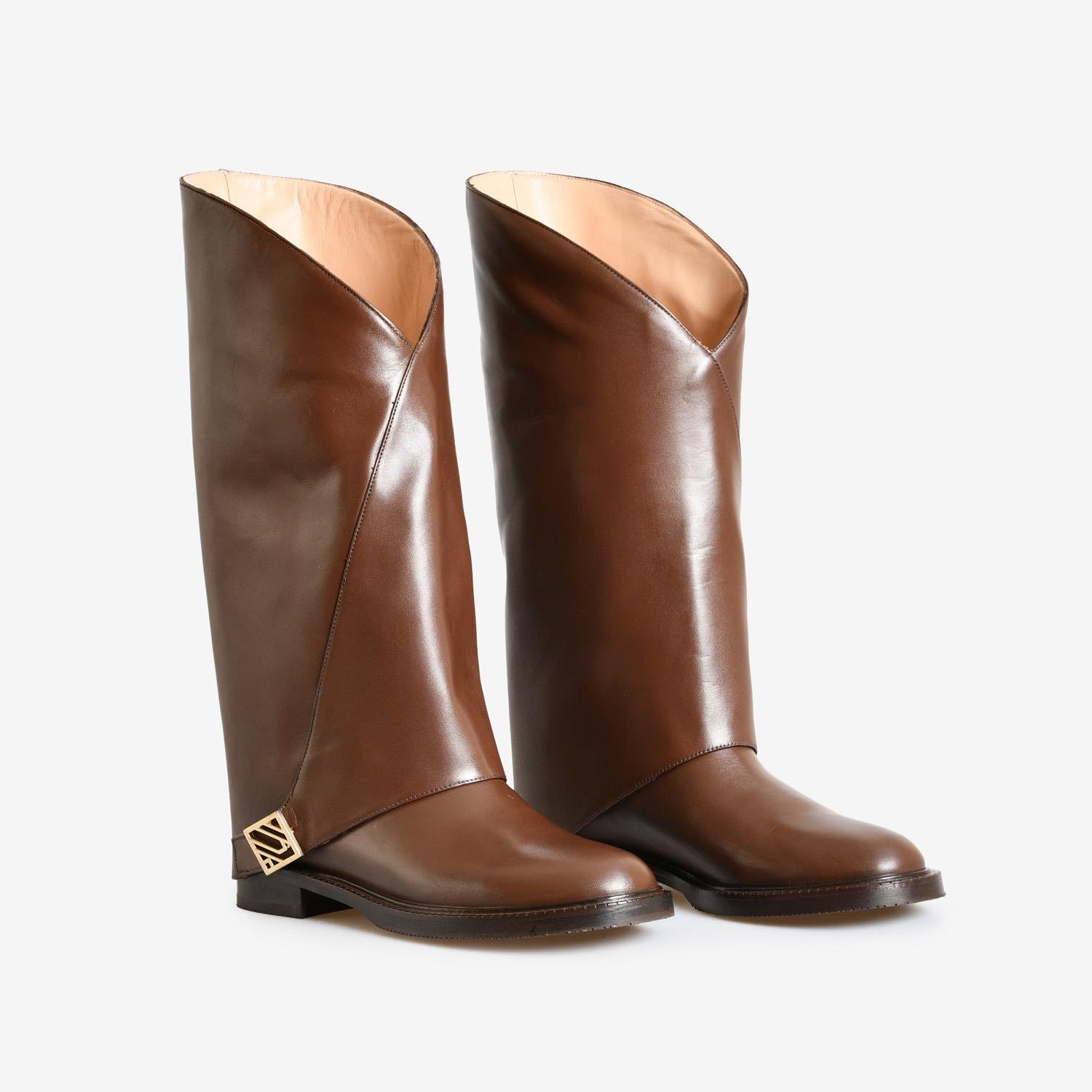 Kahve Deri Düz Kadın Çizme