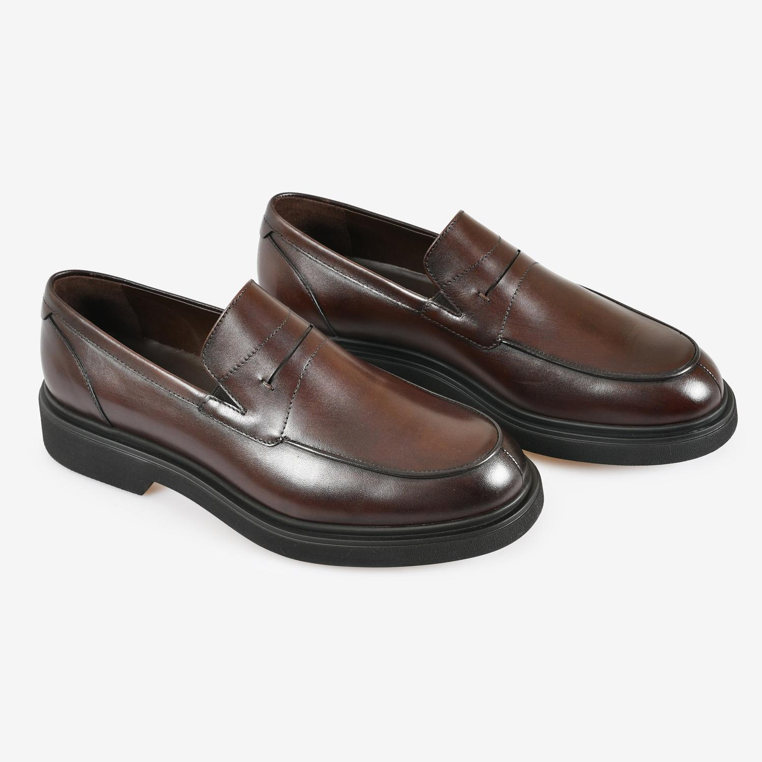 Kahve Deri Erkek Bağcıksız Klasik Ayakkabı