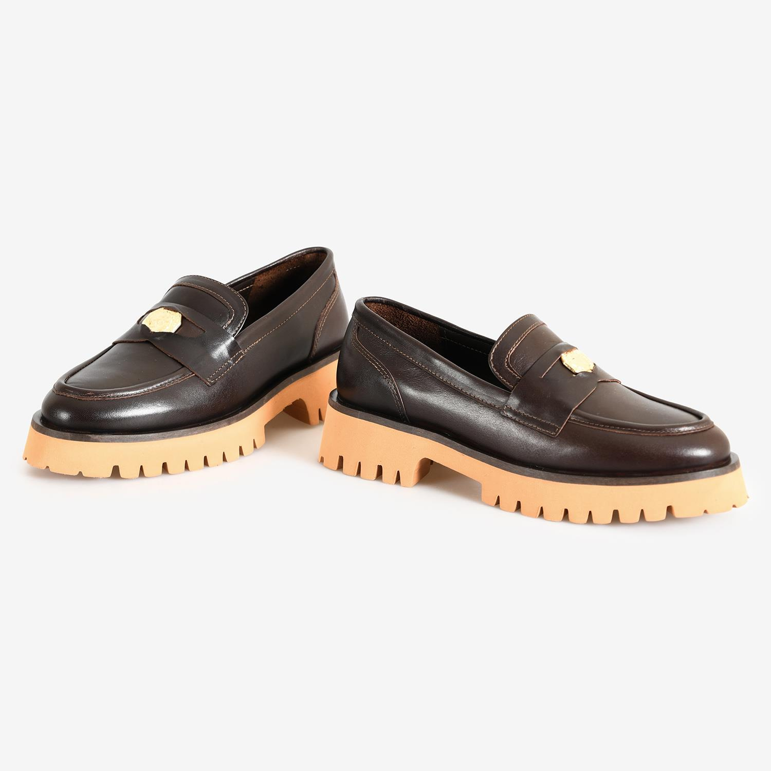 Kahve Deri Kadın Loafer