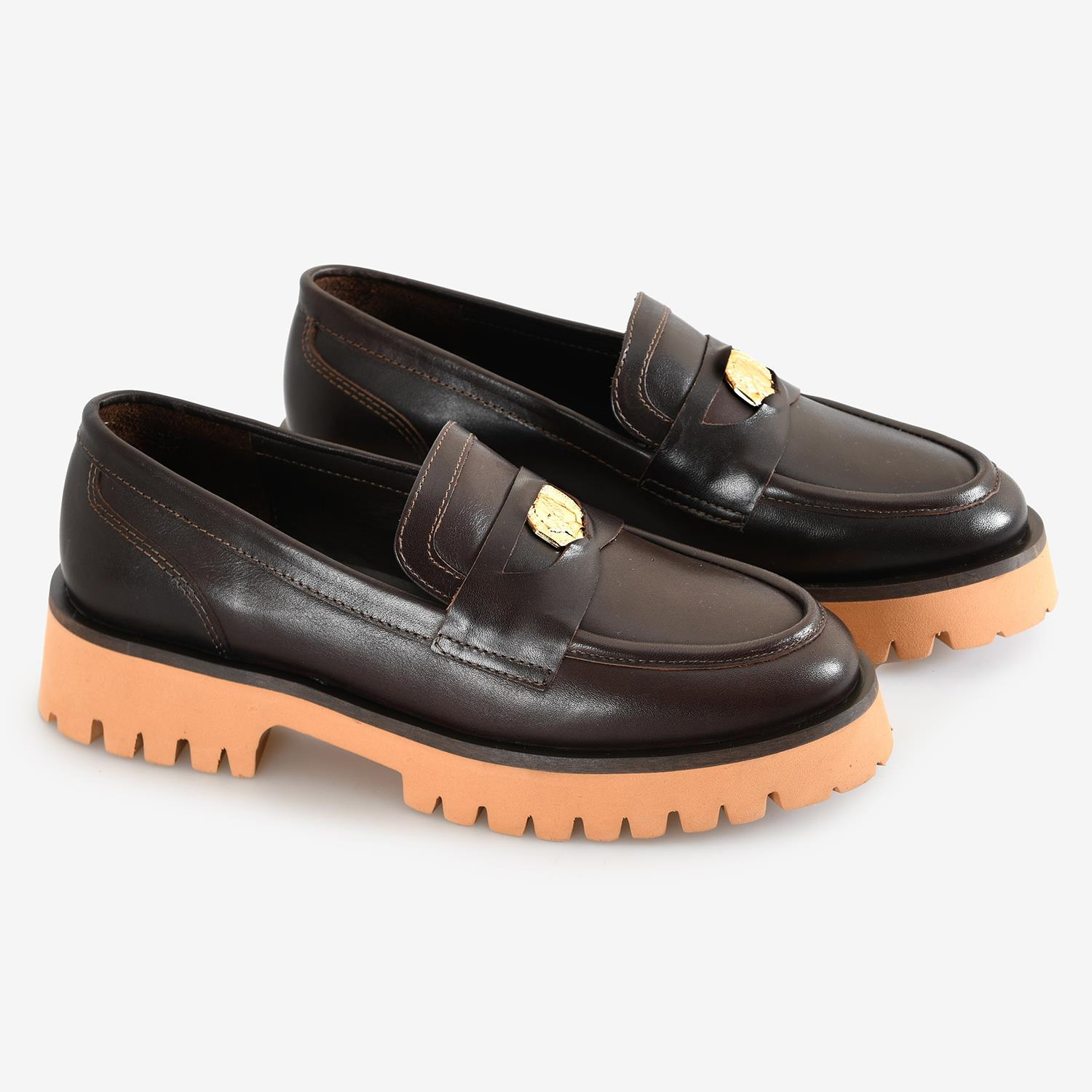 Kahve Deri Kadın Loafer