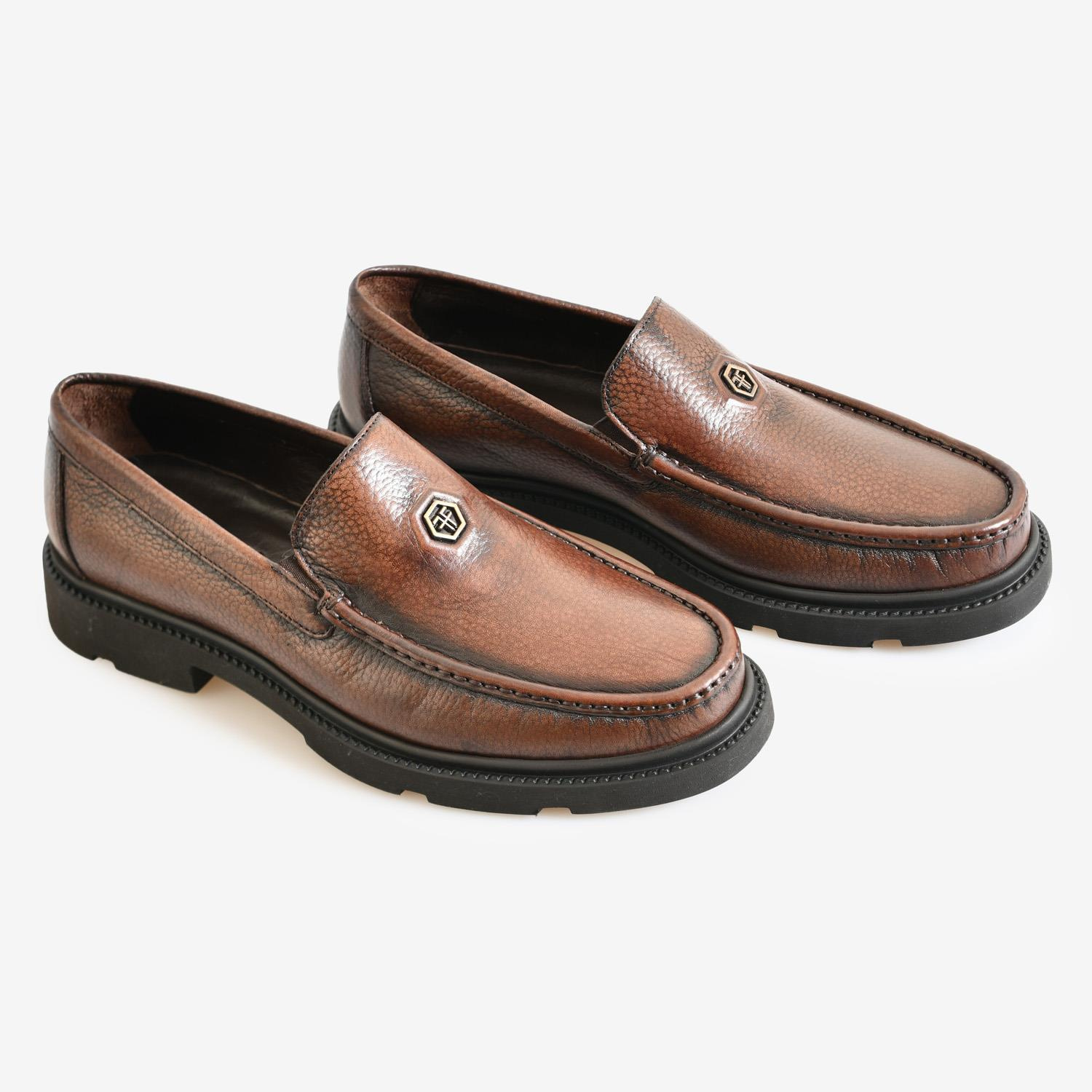 Kahve Deri Logo Detaylı Erkek Loafer