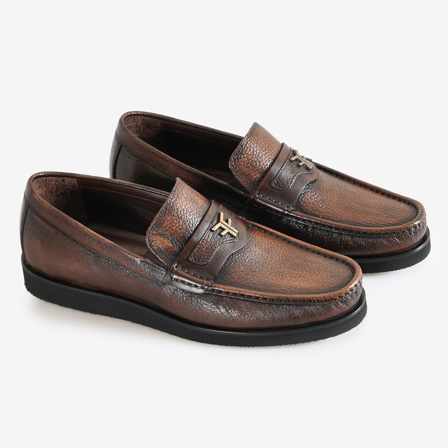 KAHVE DERİ LOGO DETAYLI ERKEK LOAFER