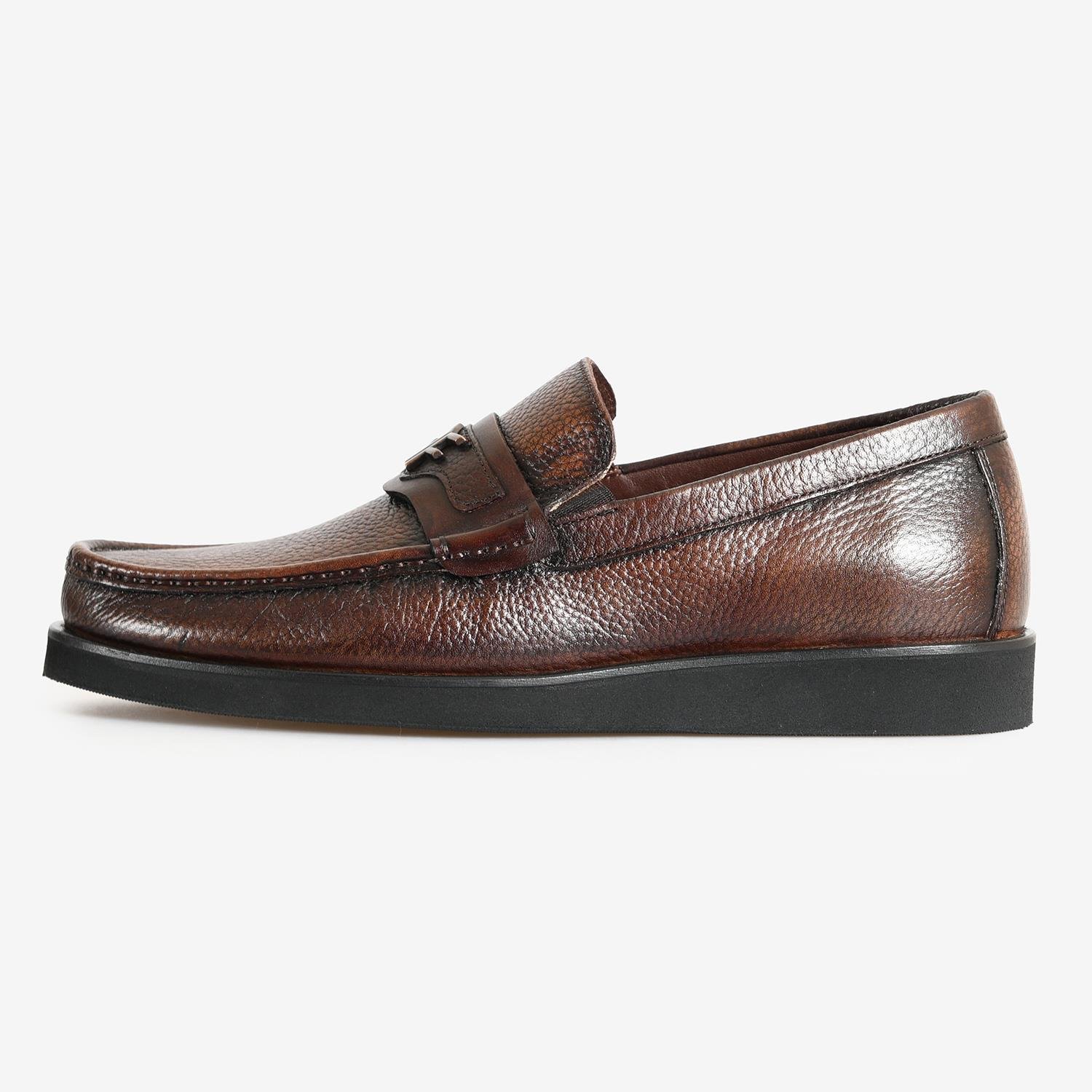 KAHVE DERİ LOGO DETAYLI ERKEK LOAFER
