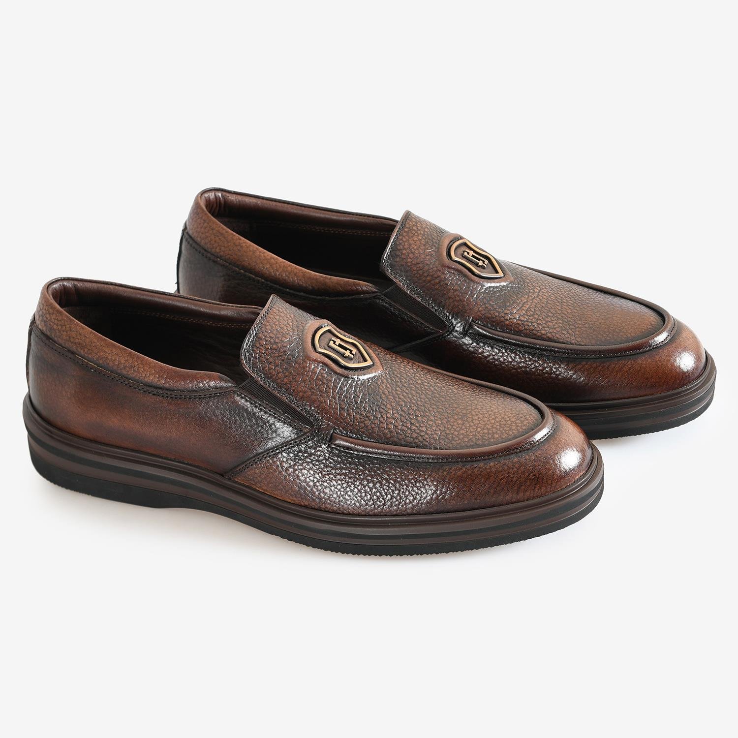 KAHVE DERİ LOGO DETAYLI ERKEK LOAFER