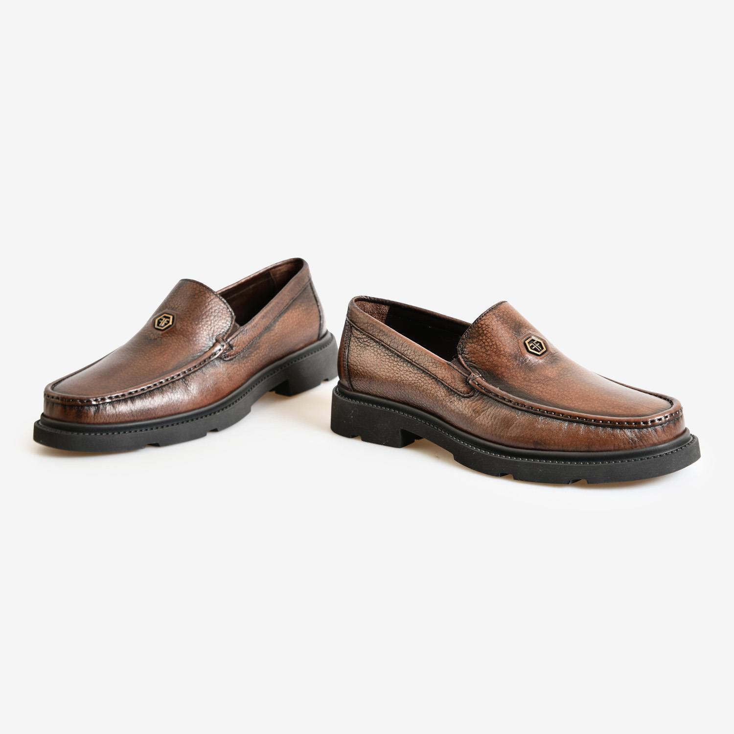 Kahve Deri Logo Detaylı Erkek Loafer