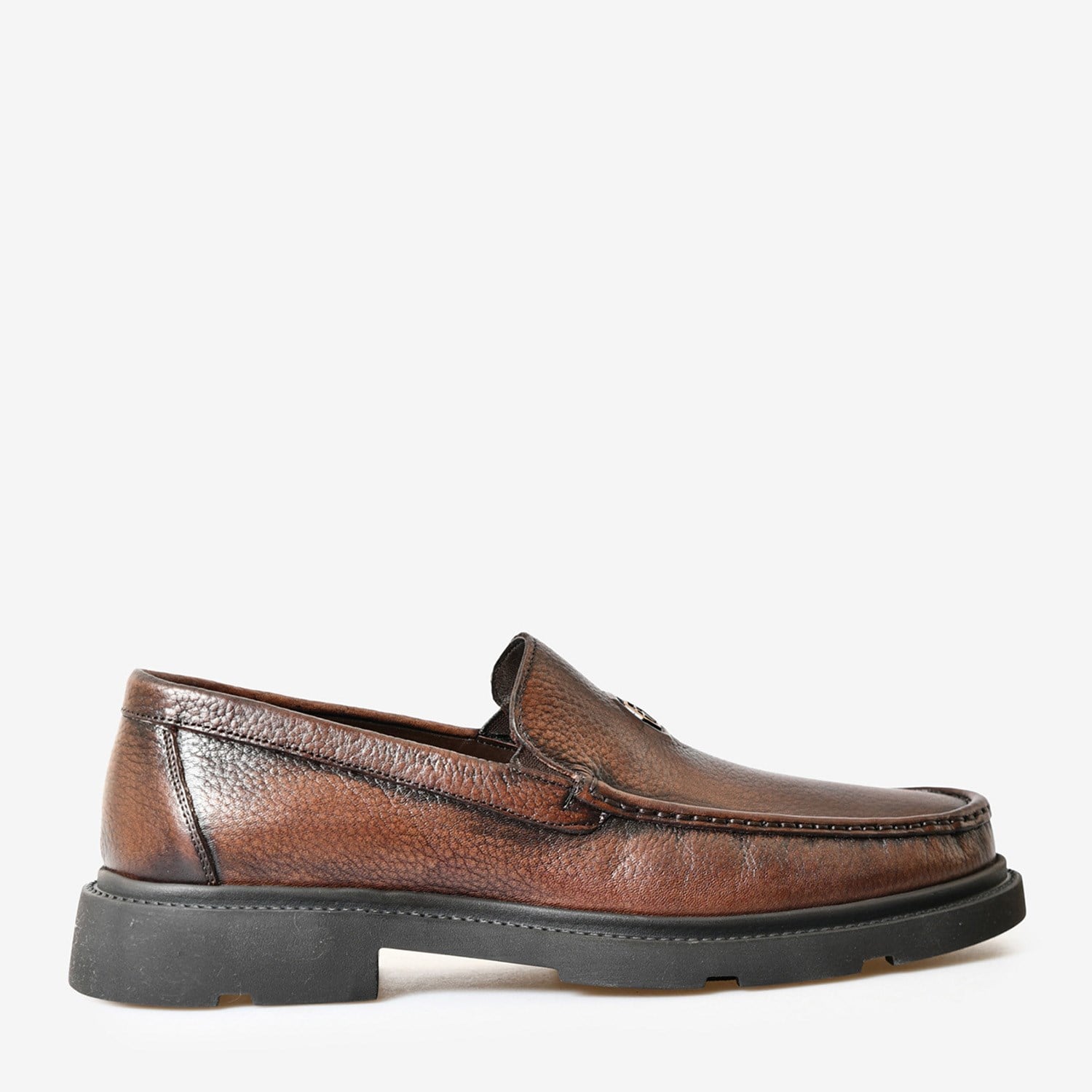 Kahve Deri Logo Detaylı Erkek Loafer
