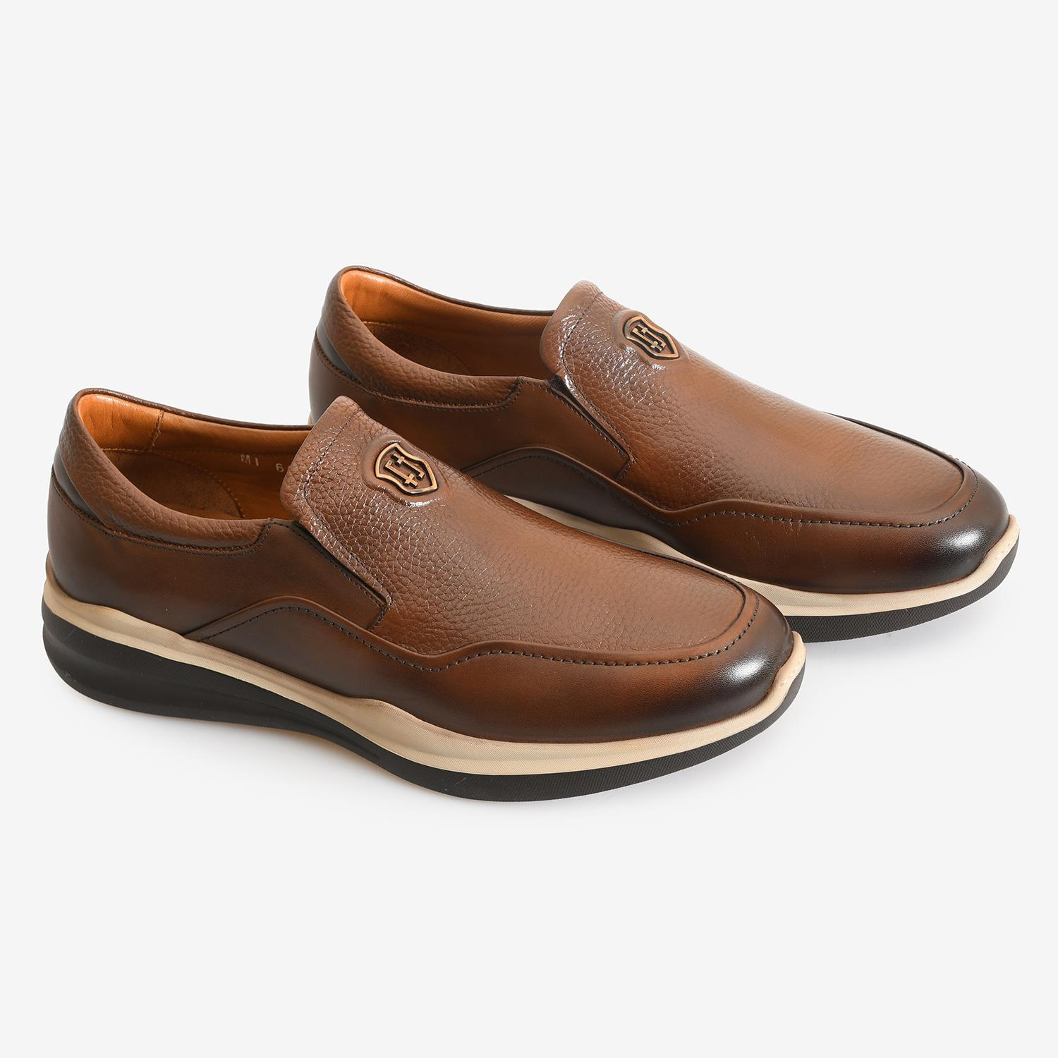 Kahve Deri Logo Detaylı Erkek Loafer