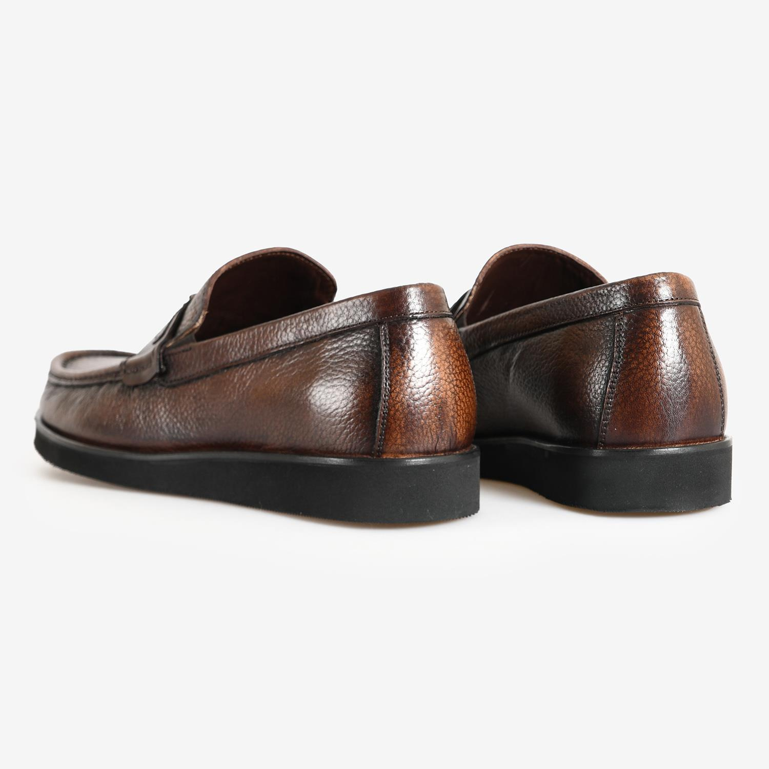 KAHVE DERİ LOGO DETAYLI ERKEK LOAFER