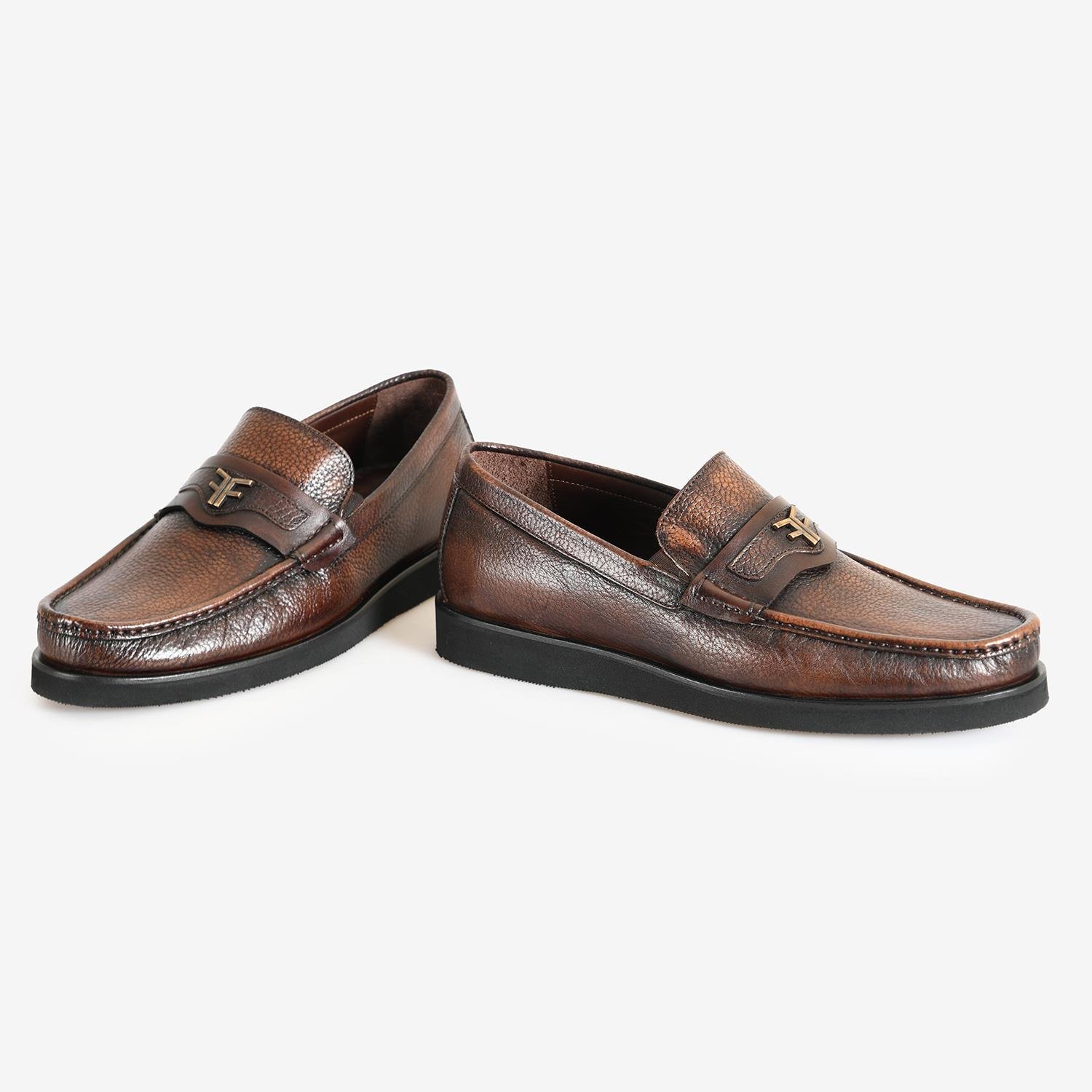 KAHVE DERİ LOGO DETAYLI ERKEK LOAFER