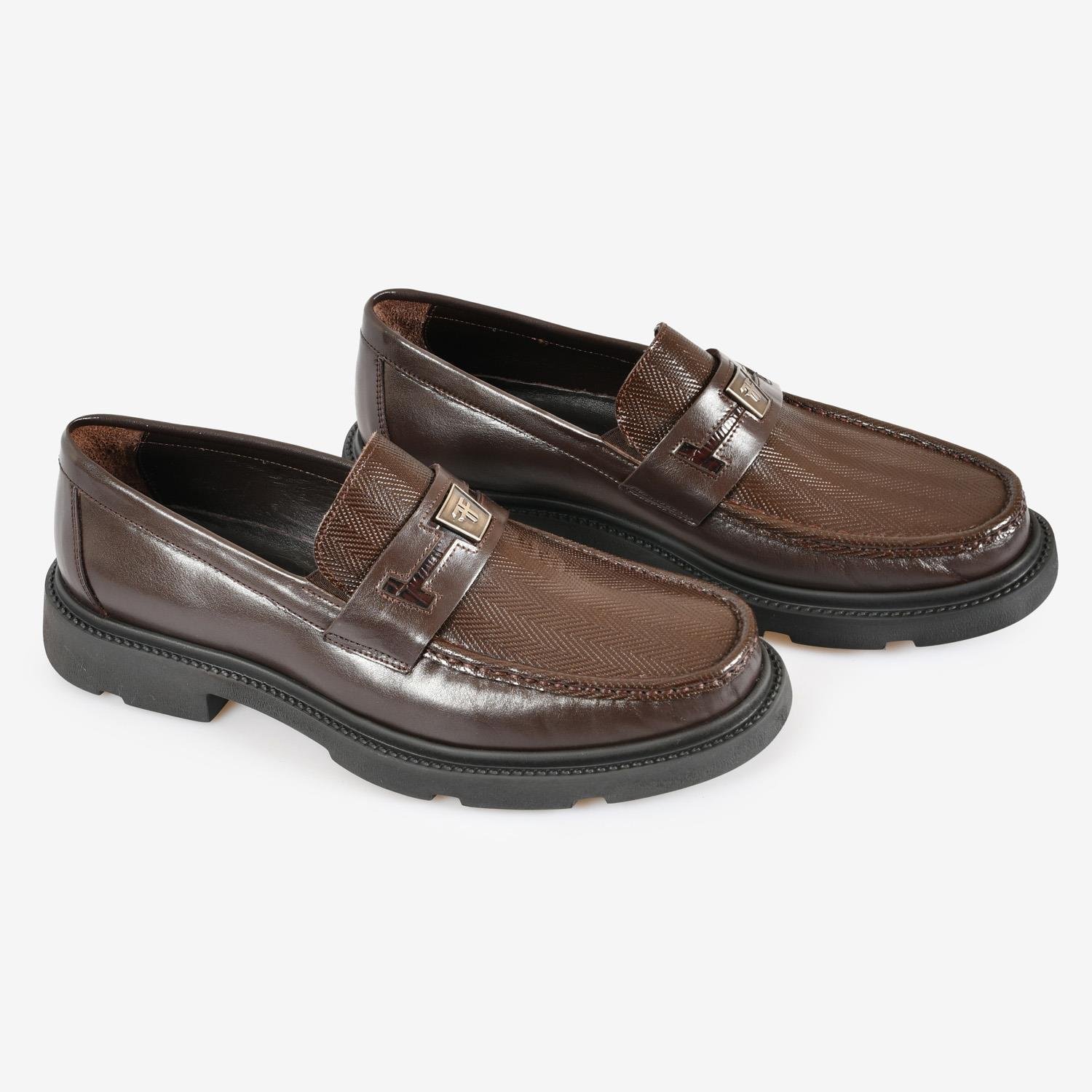 Kahve Deri Logolu Erkek Loafer