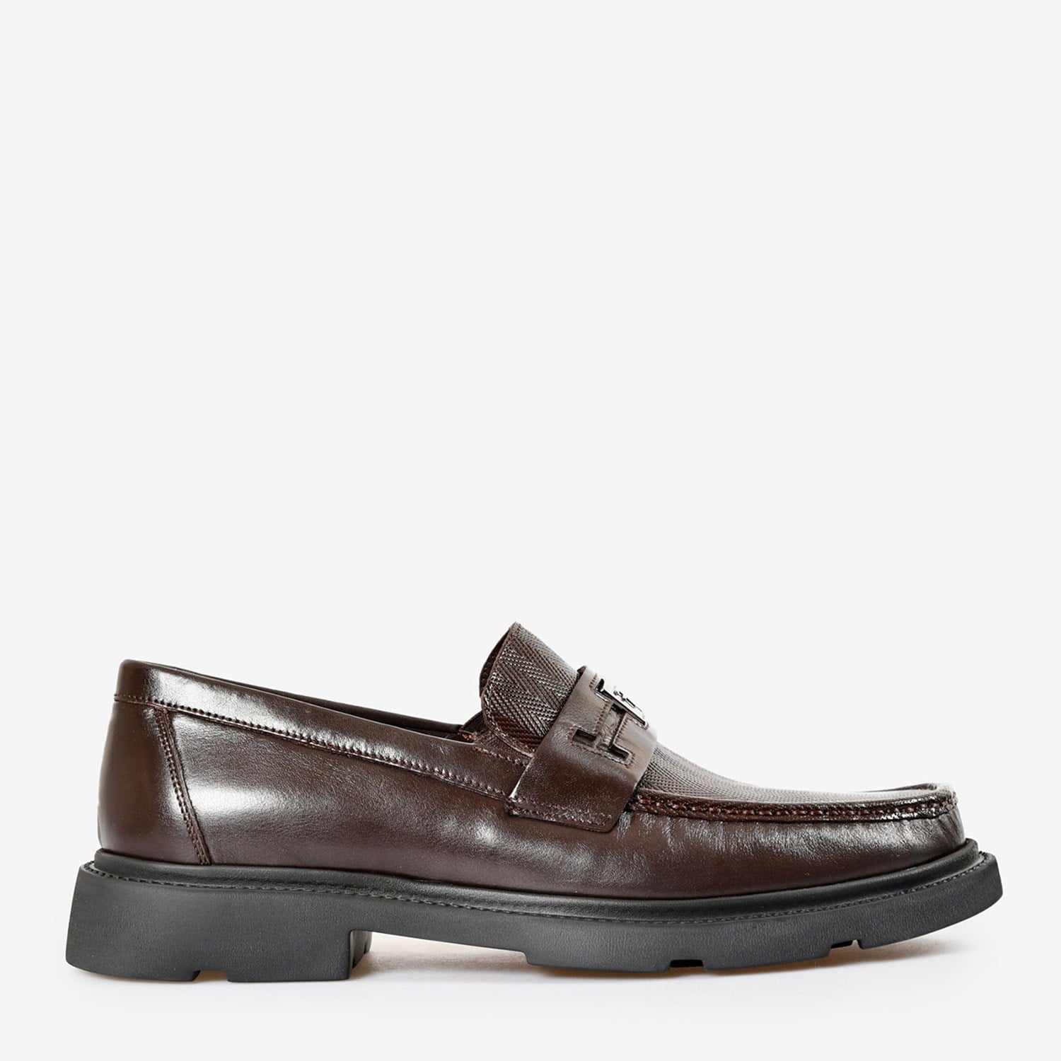 Kahve Deri Logolu Erkek Loafer