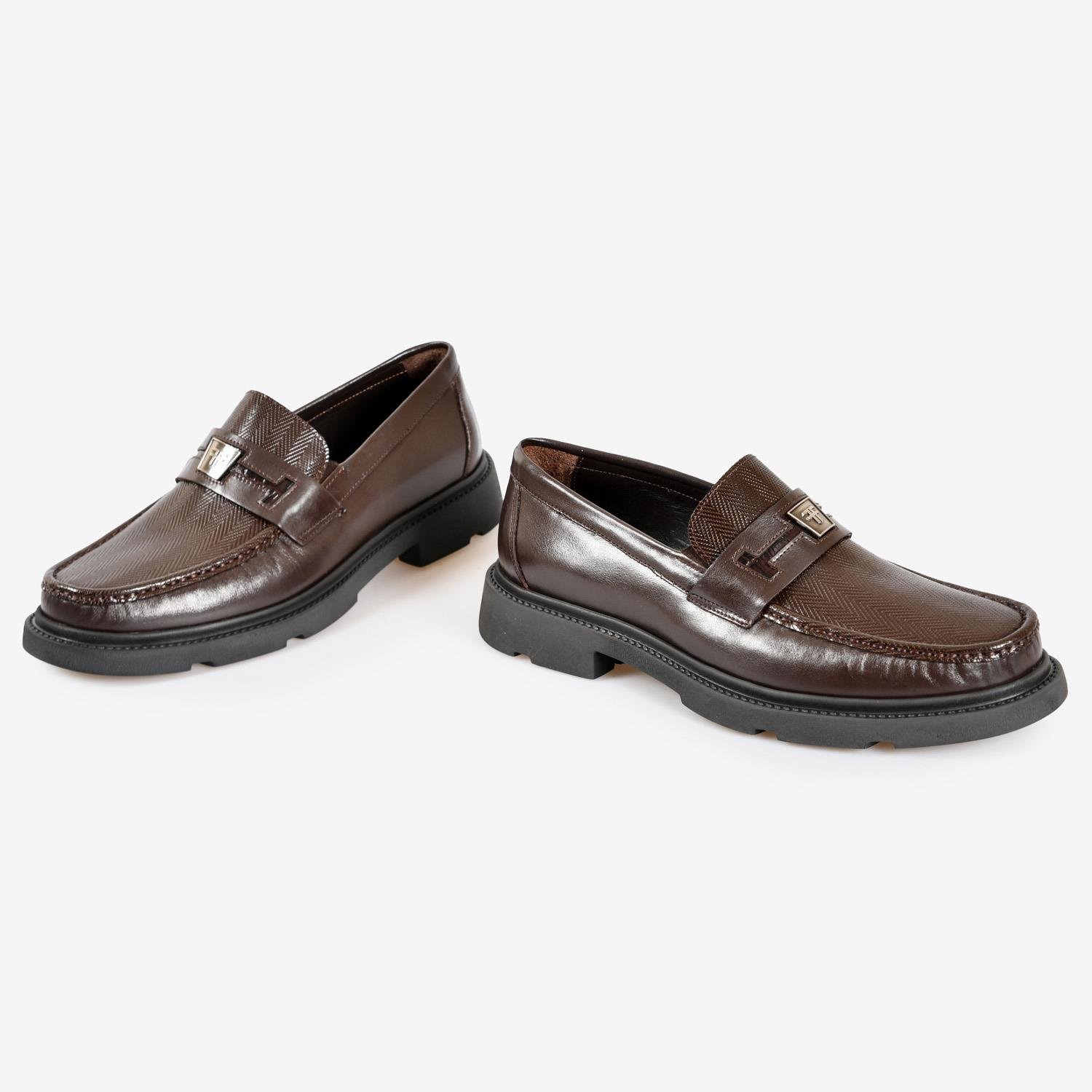 Kahve Deri Logolu Erkek Loafer