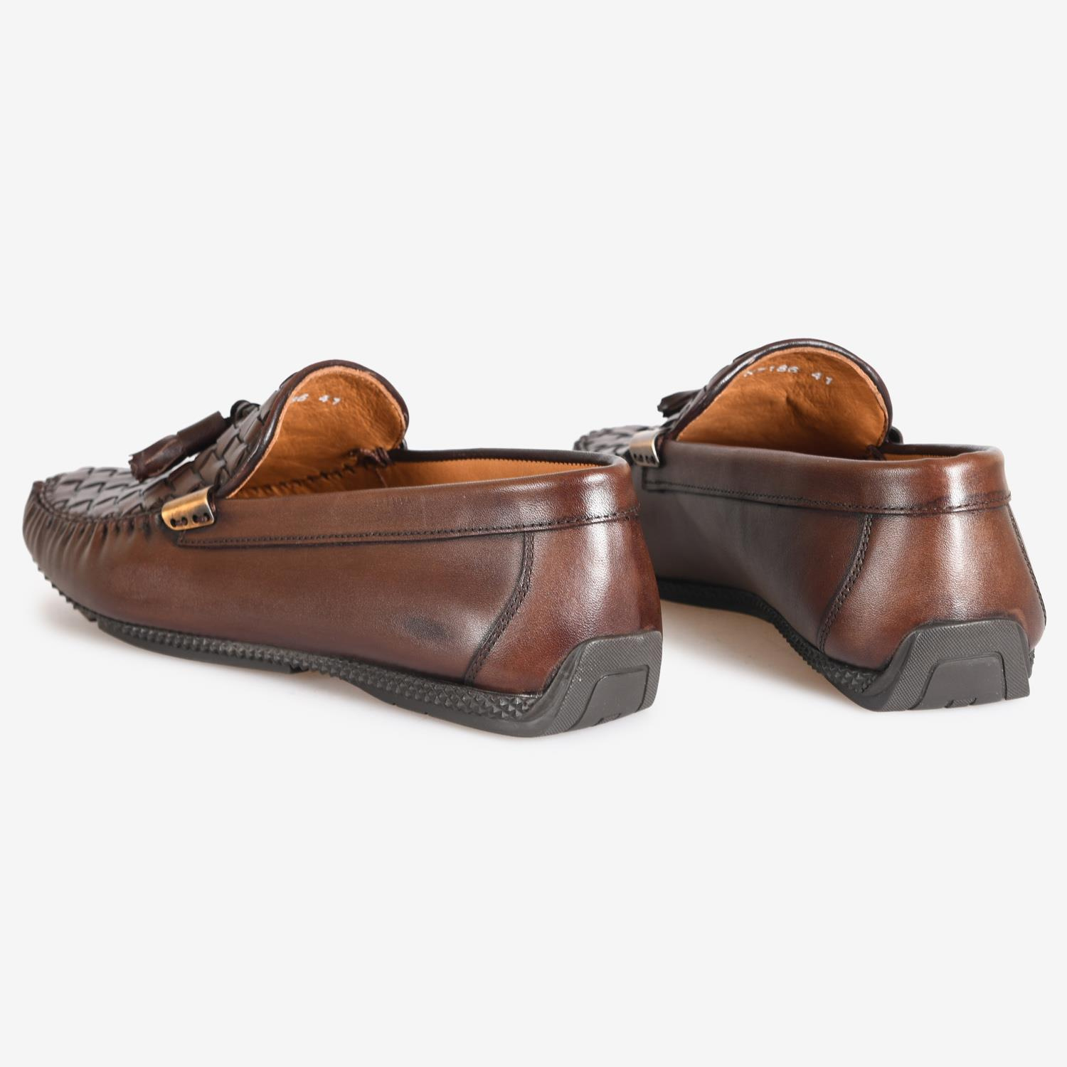 Kahve Deri Püsküllü Loafer Ayakkabı