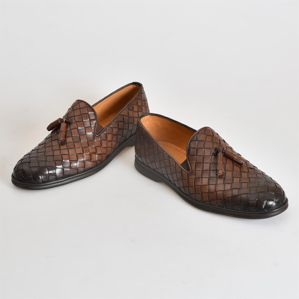 Kahve Deri Püsküllü Örgü Erkek Klasik Ayakkabı