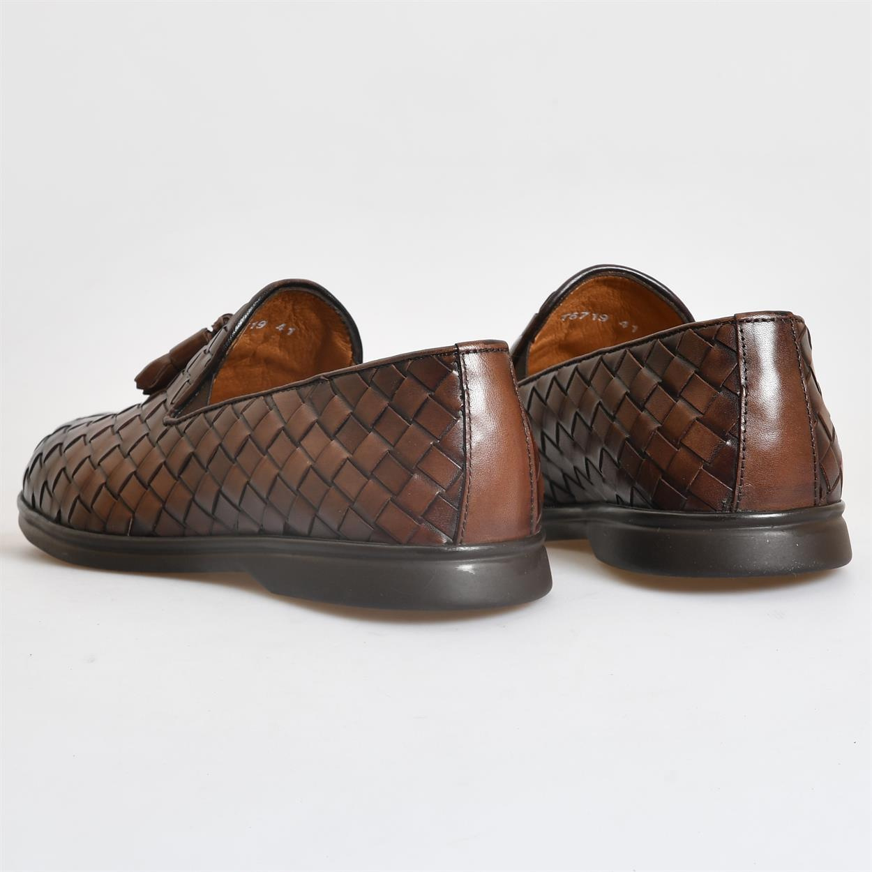 Kahve Deri Püsküllü Örgü Erkek Klasik Ayakkabı