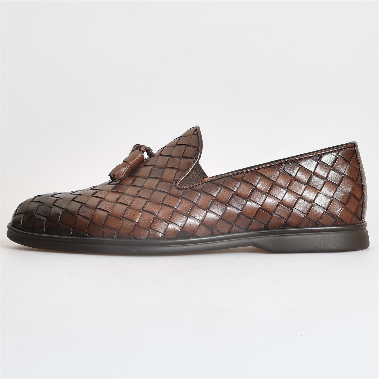 Kahve Deri Püsküllü Örgü Erkek Klasik Ayakkabı