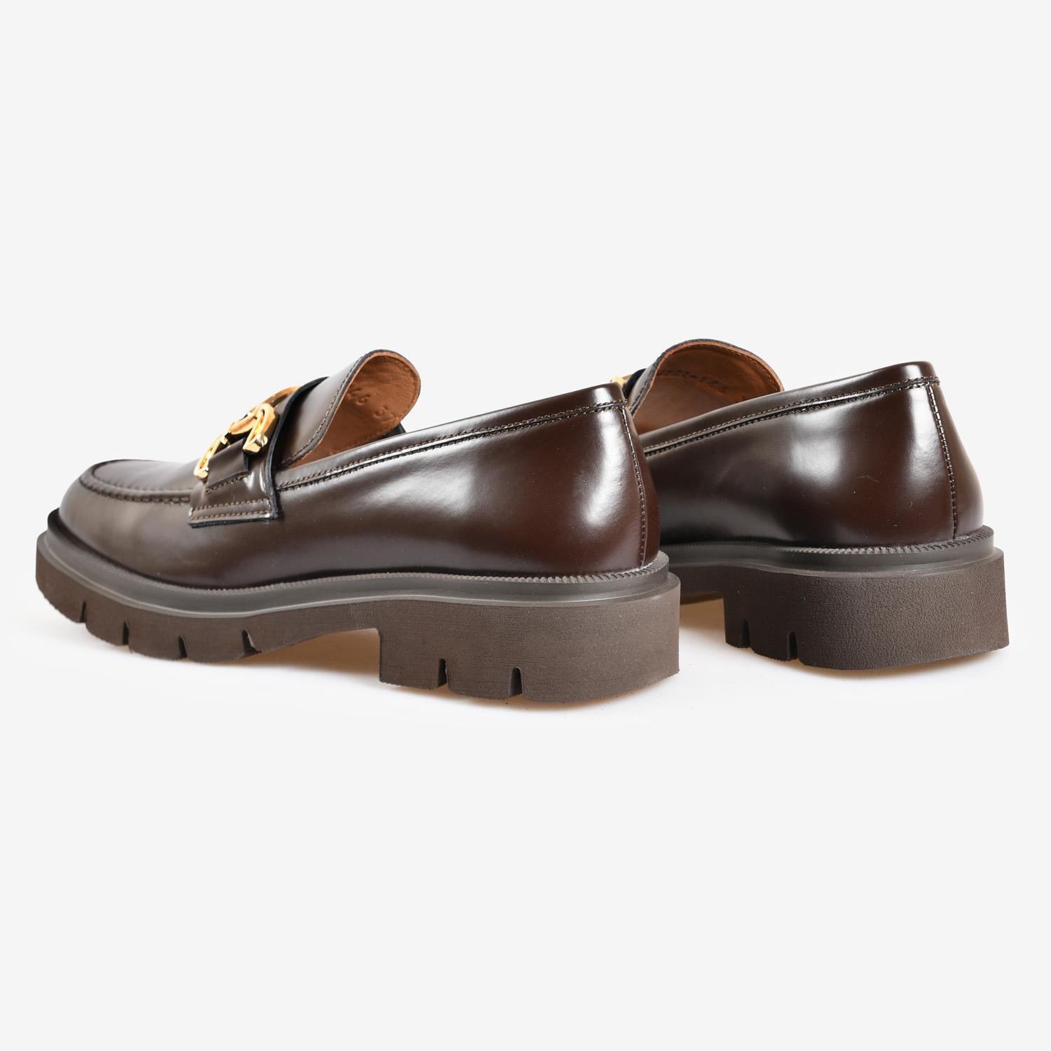 Kahve Deri Toka Detaylı Kadın Loafer