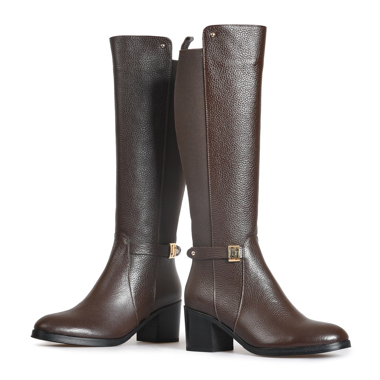 Kahve Deri Topuklu Kadın  Çizme